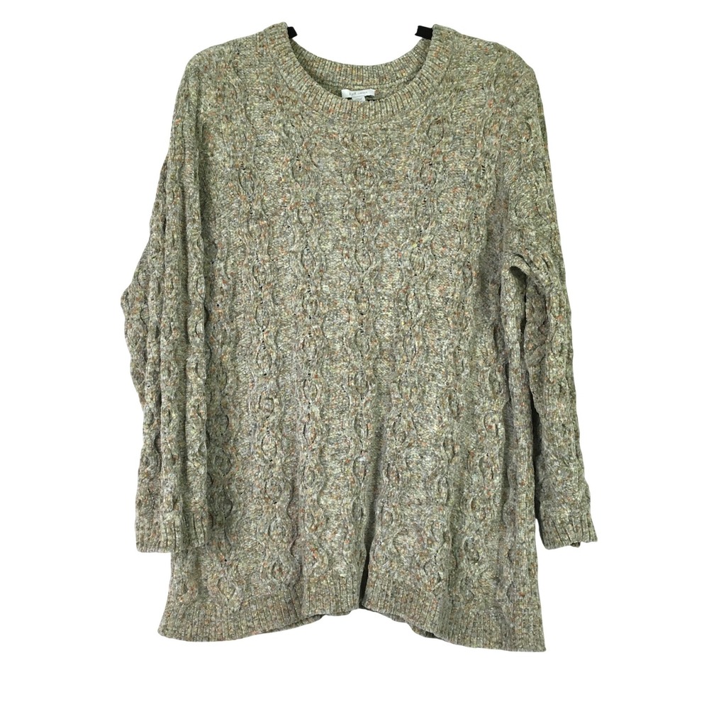 J. Jill Cable Knit‎ Chenille Speckled Crewneck Sweater XL Sage Green Multi